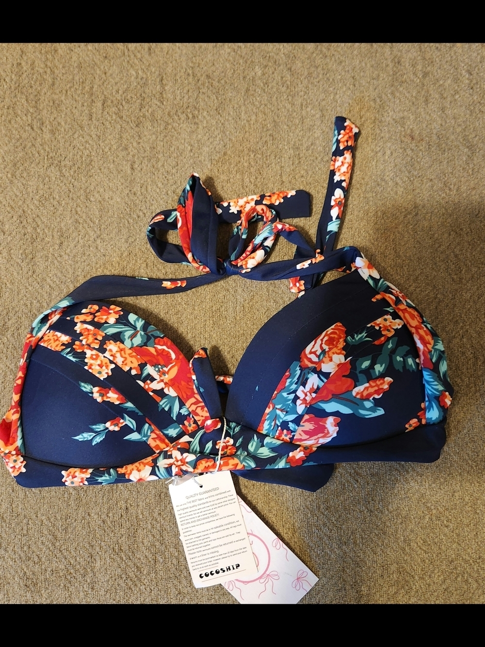 Cocoship Navy Floral Bikini Top